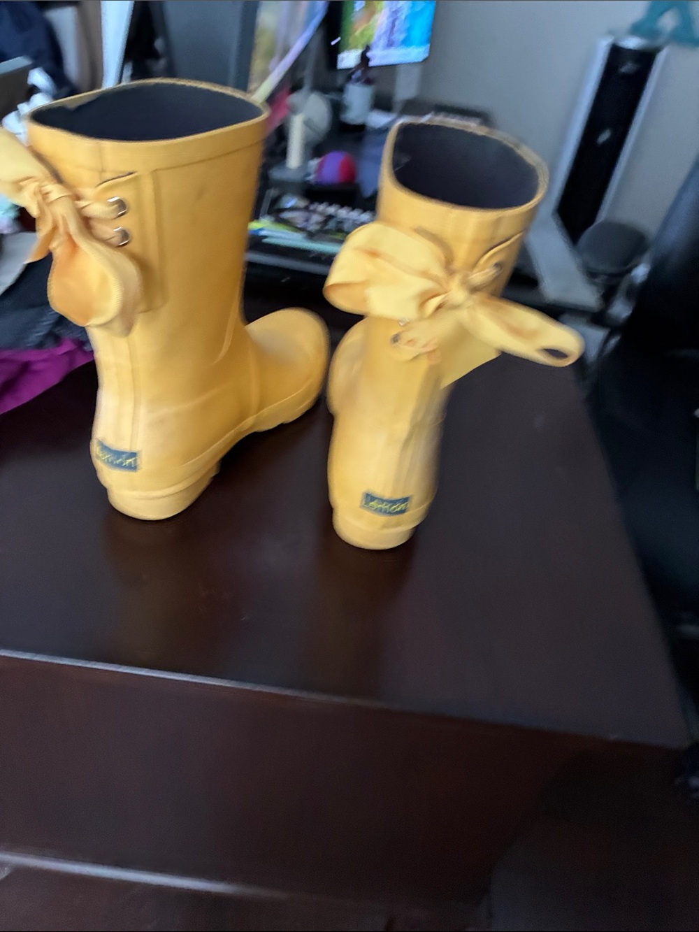 Lemon Bright Yellow Women's Rain Boots with Back Ribbon - Picture 4 of 7